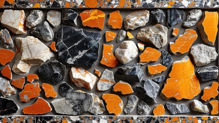 Poster - Abstract terrazzo pattern in orange featuring high-contrast stone pieces for a clean and stylish decorative surface