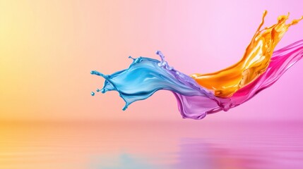 Poster - 3D colorful paint wave spiraling in air, futuristic art splash against soft gradient background
