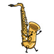 © Roman Stock studio - Cartoon saxophone character walking cheerfully with arms outstretched