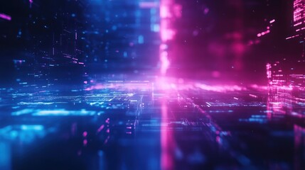 Leinwandbilder - Abstract digital city, glowing neon, binary code, futuristic background, tech concept