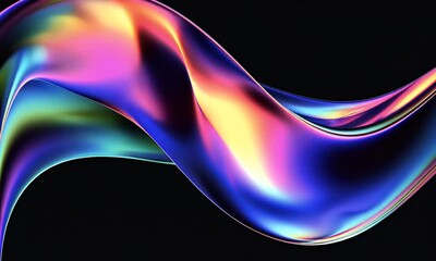 Fototapete - Abstract wavy gradient, colorful gradient, fluid shape on a black background, colorful liquid metal-style, vibrant and vivid colors, high resolution, highly detailed, dark fantasy, 