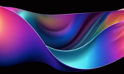 Fototapete - Abstract wavy gradient, colorful gradient, fluid shape on a black background, colorful liquid metal-style, vibrant and vivid colors, high resolution, highly detailed, dark fantasy, 