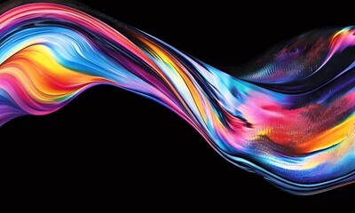 Fototapete - Abstract wavy gradient, colorful gradient, fluid shape on a black background, colorful liquid metal-style, vibrant and vivid colors, high resolution, highly detailed, dark fantasy, 