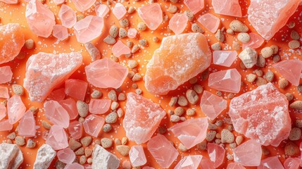 Poster - Warm-toned orange terrazzo background with scattered chips in natural beige, terracotta, and white for modern interiors