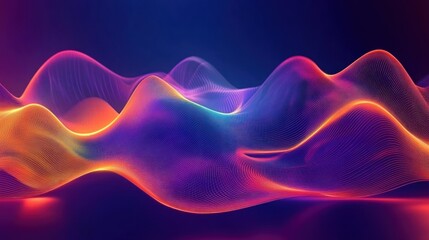 Leinwandbilder - Abstract colorful waves, digital landscape, glowing, dark background, tech design