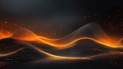 Leinwandbilder - Abstract orange wave, dark background, glowing particles, technology