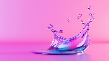 Fototapete - Cool-toned fluid splash forming futuristic shapes, isolated on gradient background, 3D digital render