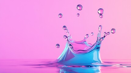 Fototapete - Cool-toned fluid splash forming futuristic shapes, isolated on gradient background, 3D digital render