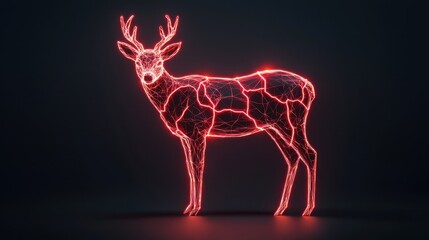 Poster - A glowing red neon wireframe deer stands against a dark background, creating a striking digital and futuristic effect.
