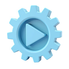 Leinwandbilder - A light blue gear with a play button in the center  in a rendered style isolated on transparent background