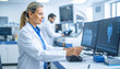 © HumblePride - Brain Scan Analysis in Lab: A dedicated medical professional, immersed in the detailed analysis of brain scans within a modern, high-tech laboratory setting, employing cutting-edge medical equipment.