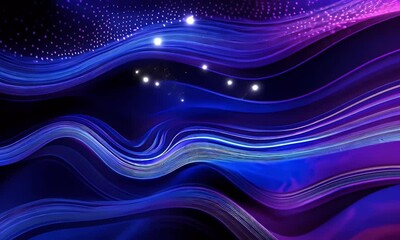 Fototapete -  Blue background with waves, dark blue and indigo, smooth curves, dark black and light navy, blurred background, 