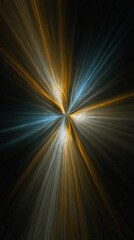 Poster - Abstract Light Burst with Dynamic Energy and Colorful Strands Radiating in Blue and Orange Tones Against a Dark Background for Creative Projects