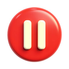 Leinwandbilder - A red pause button with two vertical white lines  in a digital rendering isolated on transparent background