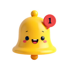 Poster - A yellow bell with a cute face and a red notification bubble  in a render style isolated on transparent background