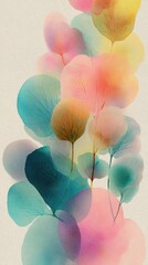 Poster - Abstract watercolor illustration of delicate leaves in pastel shades, creating a soft and ethereal background perfect for modern design projects