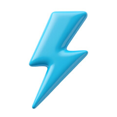 Poster - A glossy light blue lightning bolt symbol  in a minimalist style design isolated on transparent background
