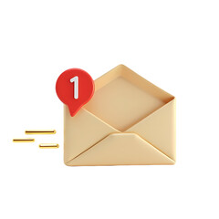 Poster - An open envelope with a red notification bubble displaying the number one  isolated on transparent background