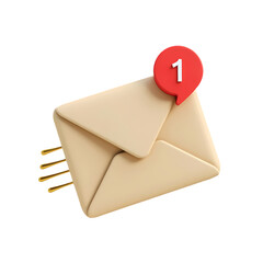 Poster - An envelope with a red notification bubble displaying the number one  render isolated on transparent background