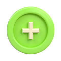 Poster - A lime green circle with a raised plus sign in the center  isolated background render isolated on transparent background