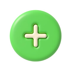 Poster - A green circular button with a cream plus symbol in the center  rendering isolated on transparent background