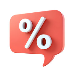 Poster - A red speech bubble with a white percentage sign  in a rendered style isolated on transparent background