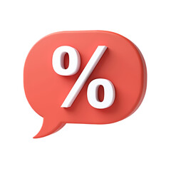 Poster - A red speech bubble with a white percentage sign  in a rendered  isolated on transparent background