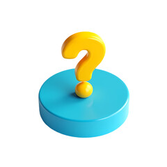 Poster - A yellow question mark on a yellow sphere atop a blue circular platform  isolated on transparent background