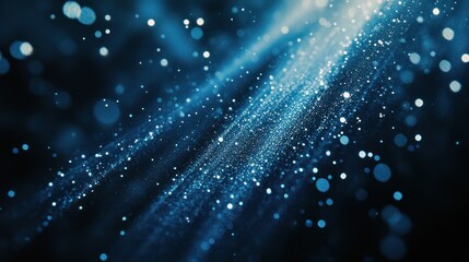 Leinwandbilder - Blue particle light streaks, dark background, abstract tech design
