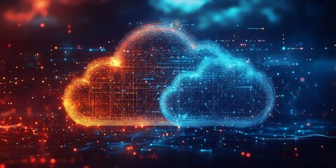Poster - Digital Cloud Network: Fiery and Icy Abstract Art