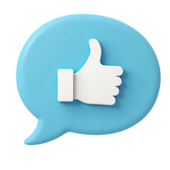Poster - A light blue speech bubble with a white thumbs up icon in the center  render isolated on transparent background