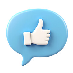 Poster - A light blue speech bubble with a white thumbs up symbol in the center  view isolated on transparent background