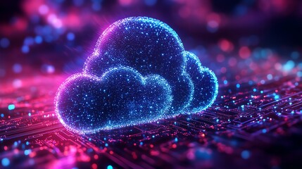 Poster - Luminous Cloud Data: Neon Circuitry Abstract