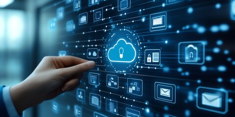 Poster - Cloud Computing: A Hand Interacting with Digital Network