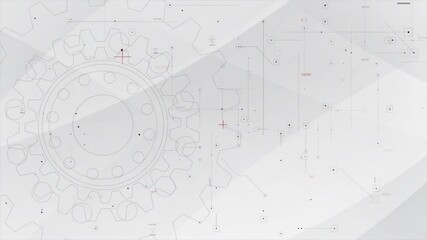 Poster - Futuristic animation with rotating gear outlines, abstract tech elements, and geometric overlays. Perfect for engineering