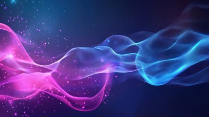 Leinwandbilder - Abstract swirling pink blue light energy waves, dark background, digital art, website header