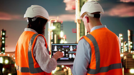 Aufkleber - Chemical Analyst Monitoring Efficiency Of Oil Refinery