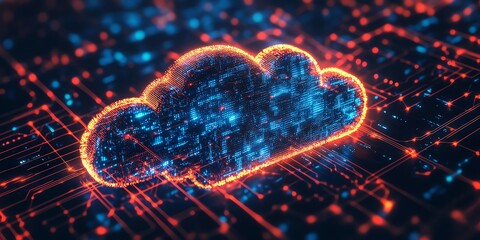 Poster - Digital Cloud: A Glowing Circuit Board Abstract