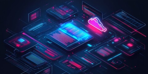 Poster - Neon Cloud Computing: Isometric Data Interfaces