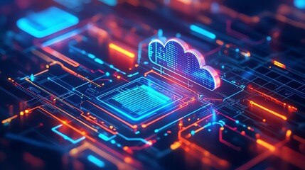 Poster - Neon Cloud Computing: Glowing Circuitry and Data