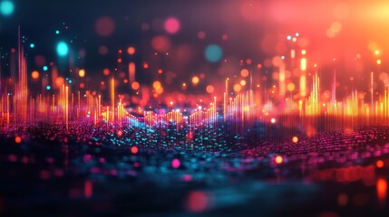 Leinwandbilder - Abstract data visualization, glowing particles, digital landscape, technology background, website banner