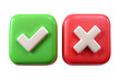 © Vector Nazmul - 3D Green Check Mark and Red Cross Icon Set for UI, App Feedback, or Approval Interface isolated on transparent white background, clipping path