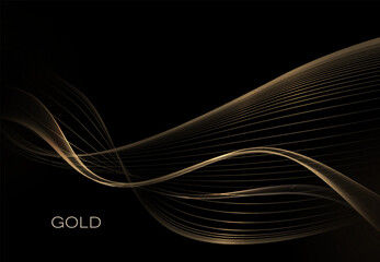 Wall Mural - Isolated design element, great wavy gold shape on black background.