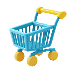 Poster - Cheerful blue and yellow shopping cart, a playful shopping experience