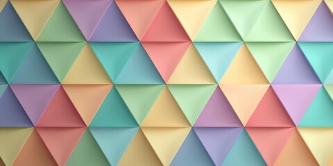 Poster - Colorful Triangular Shapes in Soft Pastel Shades Creating a Modern Geometric Pattern Suitable for Backgrounds and Creative Projects
