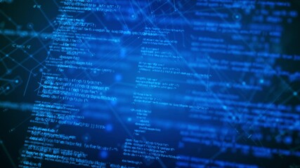 Poster - abstract background futuristic digital screen with glowing blue source code and connected lines