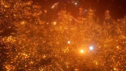 Wall Mural - Orange cosmic nebula and galaxies, beautiful space scenery, abstract background.