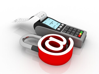 Poster - 3d rendering E-mail symbol lock near Swipe machine . Internet security concept