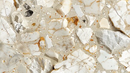 Poster - Soft light yellow terrazzo texture featuring natural stone fragments in white, taupe, and cream shades