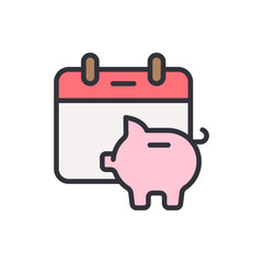 Poster - Scheduling Savings Pink Piggy Bank On Calendar For Financial Planning